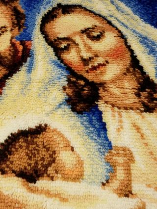 Vintage Latch Hook Rug Holy Family Joseph Mary Christmas complete 4