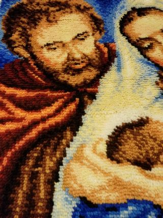 Vintage Latch Hook Rug Holy Family Joseph Mary Christmas complete 5