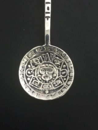 Vintage Sterling Silver Mexico Spoon Jade Tiki God And Aztec Calendar 4