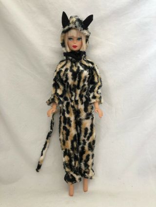 Vintage Barbie Clone Doll Clothes Outfit Leopard Jumpsuit Cat Ears Hat Halloween