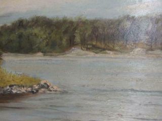 Antique American Michigan Americana Lake Trees Landscape Oil Painting Art Signed 2