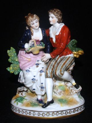 Antique Dresden Porcelain Courting Scene Figure Group Statue Signed Marked R