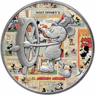 Nieu 2017 2$ Steamboat Willie Mickey Mouse Comix Antique 1 Oz Silver Coin