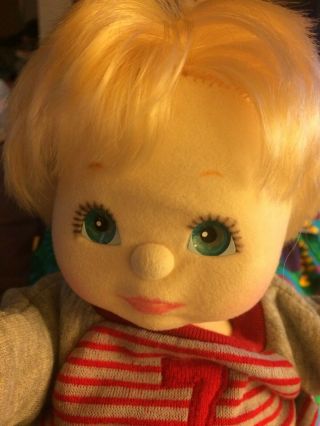 1985 Mattel My Child Doll 14 " Boy Dressed Blonde Hair Aqua Turquoise Eyes