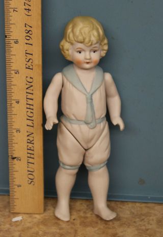 Vintage Bisque 6.  5 " Doll Jointed Arms & Legs Painted Ssilor Suit