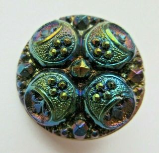 Antique Vtg Victorian Carnival Luster Black Glass Button 15/16 " (d)