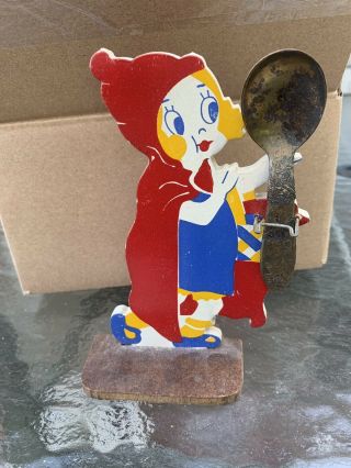 Antique Little Red Riding Hood Wood Spoon Holder