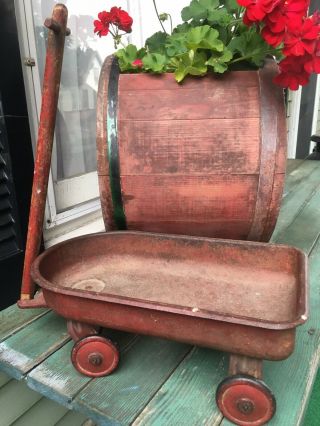 Antique Or Vintage Small Red Painted Metal Wagon Childs? Toy? Aafa