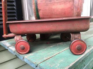 Antique Or Vintage Small Red Painted Metal Wagon Childs? Toy? AAFA 6