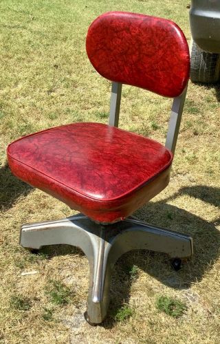 Vtg Industrial Art Deco Mcm Metal Tanker Desk Office Swivel Chair Riteform
