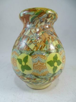 Antique Pottery Table Vase Gerbino Vallauris Mosaic France Vintage 4.  5 " Tall Old