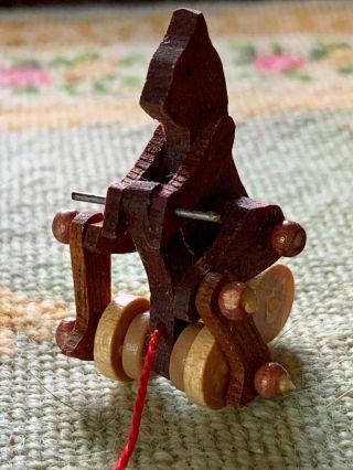 Artisan Miniature Dollhouse Vintage Wood Bear Pull Toy Legs Move Wheels FRANCE 2