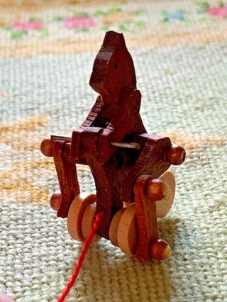 Artisan Miniature Dollhouse Vintage Wood Bear Pull Toy Legs Move Wheels FRANCE 3