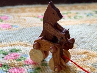 Artisan Miniature Dollhouse Vintage Wood Bear Pull Toy Legs Move Wheels FRANCE 5