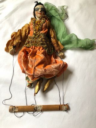Vtg Antique Handmade Puppet Carved Wood Marionette Victorian Princess Folk Art