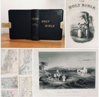 1896 Antique Large Old Family Holy Bible Testament Illustrated Engravings Maps