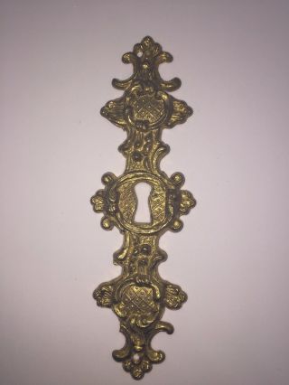 French Chinoiserie Cabinet Key Plate Cover Solid Brass 5 1/8 X 1 5/8