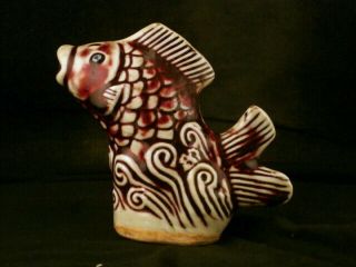 Special 19thc Chinese Red Porcelain Fish Drop Of Pot N031