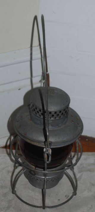 Vintage Antique ADLAKE KERO PENN CENTRAL Railroad Lantern RED Globe 2