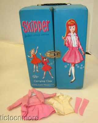Vintage Barbie Skipper Doll Carry Case School Days Blue W/ Floral Inside