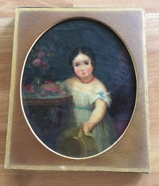 Antique 19thc Victorian Oil Painting Portrait Unsigned Young Girl