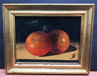 Small Antique Persimmons Fruit Still Life Oil Painting Signed Mystery Art Listed