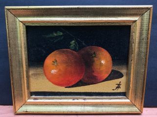 SMALL Antique PERSIMMONS Fruit Still Life Oil Painting SIGNED MYSTERY ART listed 2