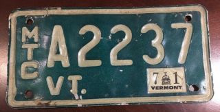 Vintage Antique Vermont 1971 Motorcycle License Plate A2237