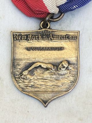 Antique York American Swimming Medal “america First” Dieges & Clust