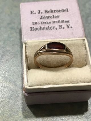 Antique Art Deco 10k Gold Flat Red Tourmaline Open Back Size 7 Ring.  2.  1 Grams