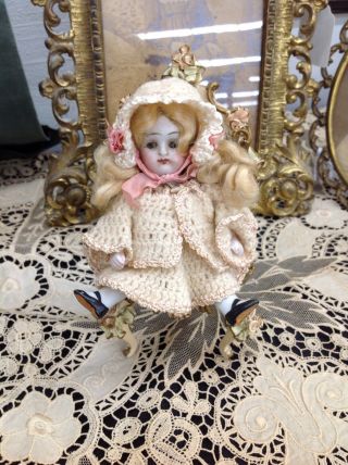 Antique All Bisque Doll With Glass Eyes Germany