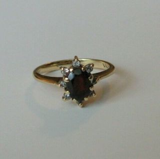Antique Solid Gold Garnet Ring Size 5.  75 Marked 14k With 8 Diamond Chips