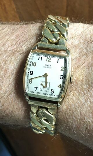 Vintage Elgin Deluxe 10k Gold Filled Watch 17j Cal 555 Runs Speidel Band