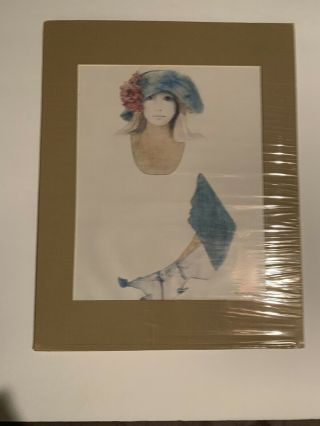 Vintage Art Christine Rosamond Print Denim & Silk 1973 8x10