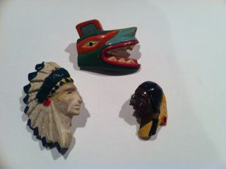 Boy Scout 3 Vintage Native American Neckerchief Slides Chief Totem