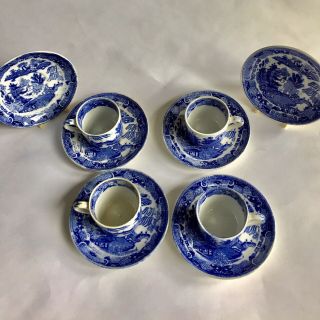 W.  Ridgway Blue Willow Demitasse Cup and Saucers Espresso Antique England 2