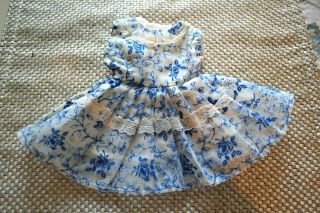 Darling Vintage Factory Made Dress For 12 " Doll Semi - Sheer Flocked Fabric Lined