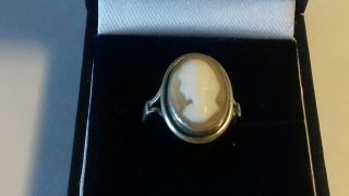 Antique Silver.  Shell.  Cameo French Ring.  Size L