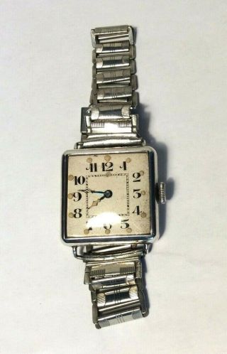 Antique Solid Silver Wrist Watch Swiss 15 Jewels Square Face Art Nouveau