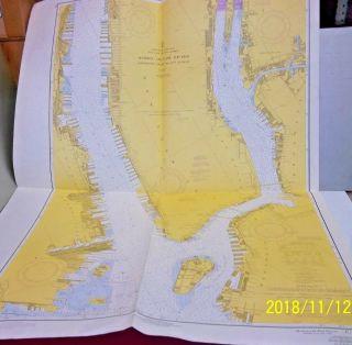 Vintage Nautical Map Of Hudson East Rivers 1970 To Governors Island 67th St.