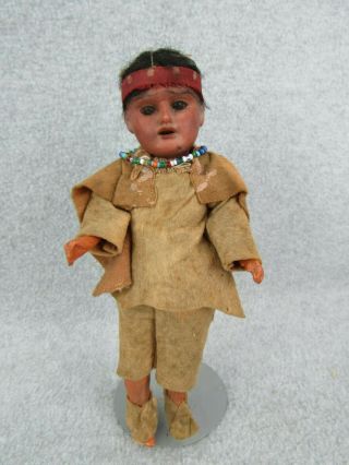 8 " Antique Bisque Head German Native American Indian Doll For " Tlc " And Restore