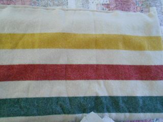 Antique Ll Bean Wool Blanket,  78 X 68,  Offwhite With Red,  Yellow & Black Stripes