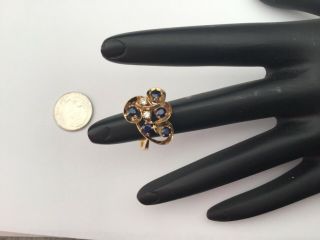Vintage 14k Yellow Gold 0.  60 Ctw Of Sapphires And Diamonds Ring Size 6.  5,  6.  4 Gr