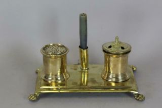 Rare Claw Foot 18th C Brass Standish - Ink Stand Ink Pot Sander And A Candle Cup