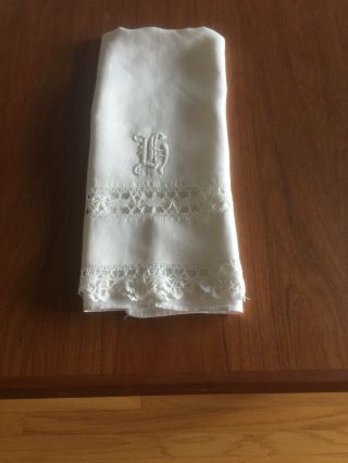 Vintage Linen White Pillowcase With “h” Monogram