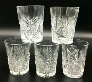 Set Of 5 Antique American Brilliant Abp Sparkly Cut Glass Tumblers Rocks Glasses