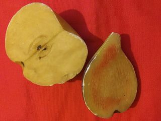 Pair Antique Italian Stone Fruit Halves Apple And Fig Half Slice Old Lovely
