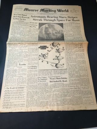 Apollo 11 Astronauts Newspaper July 17 1969 Monroe Morning World Louisiana Sec A 2