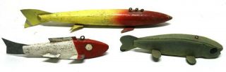 Group Of 3 Old Folk Art Fish Spearing Decoy S Ice Fishing Lure