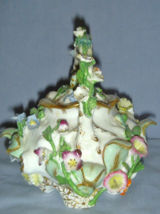ANTIQUE 19thC COALBROOKDALE PORCELAIN FLOWER ENCRUSTED SMALL TEA KETTLE 7
